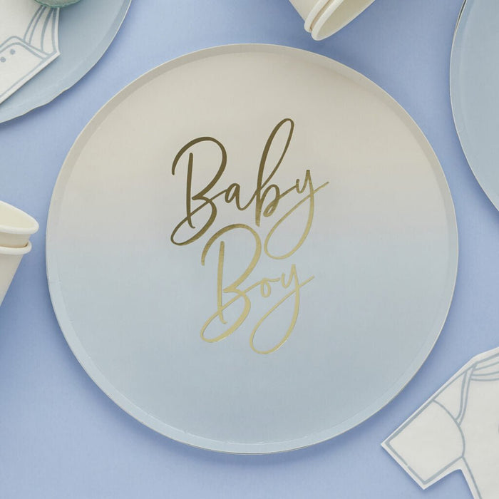 Blue Ombre Baby Boy Paper Plates | 8ct - Zurchers