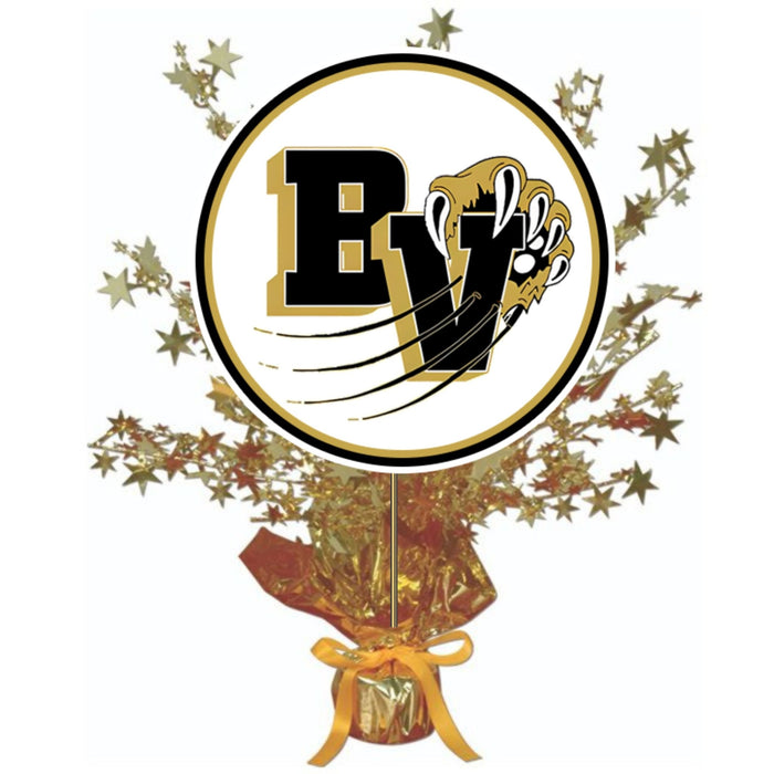 Decorative item with a logo featuring 'B' and 'W' surrounded by gold stars on a white background.