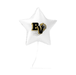 White star-shaped balloon with a logo on a white background