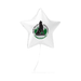 White star-shaped balloon with a logo featuring a wolf and text on a white background