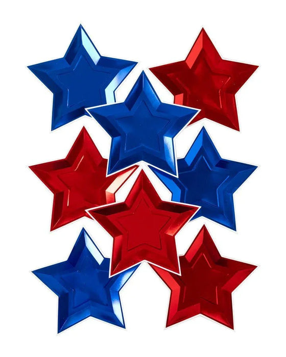 Blue And Red Foil Star Shaped Paper Plates 11" | 8 ct - Zurchers