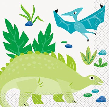 16ct Beverage Napkins Blue/Green Dinosaur - Party Supplies