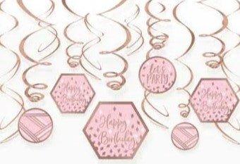 Blush Birthday Hanging Swirl Decorations | 12pc - Zurchers