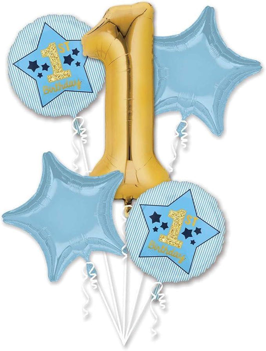 Boy 1st Birthday Blue & Gold Balloon Bouquet | 5 pcs - Zurchers