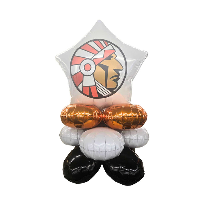 Balloon arrangement with Native American design on a white background