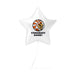 White star-shaped balloon with personalized text on a white background