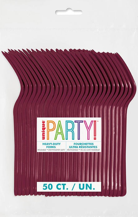 50ct Forks Burgundy Premium - Party Supplies