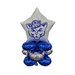 Balloon bouquet with a star-shaped balloon featuring a logo and blue and silver balloons on a white background