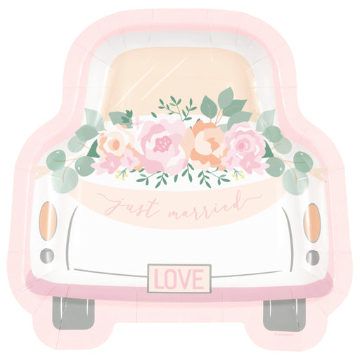 Car Pink Blooms Bridal Shaped Plate 8in | 8ct