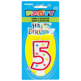 Number 5 Glitter Birthday Candle w/Cake Decoration | 1ct