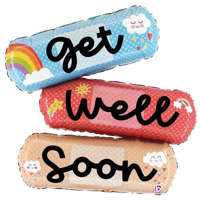 Cheerful Get Well Soon Bandages SuperShape Mylar Balloon, 34" | 1ct - Zurchers