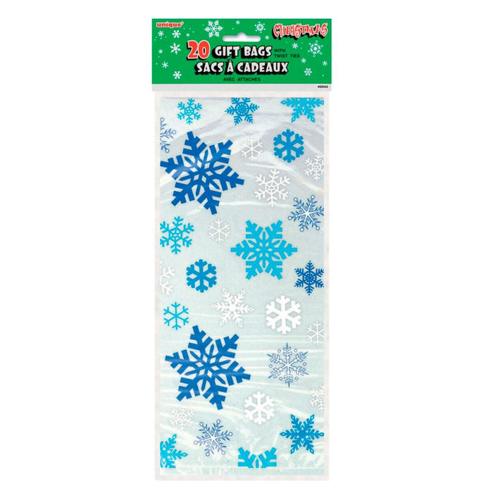 Christmas Blue and White Snowflake Cello Bags 5" x 11" | 1 ct - Zurchers