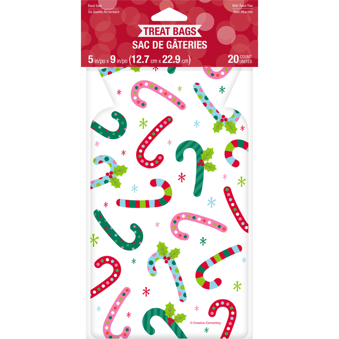 Christmas Candy Canes Shaped Cello Bags | 20ct - Zurchers