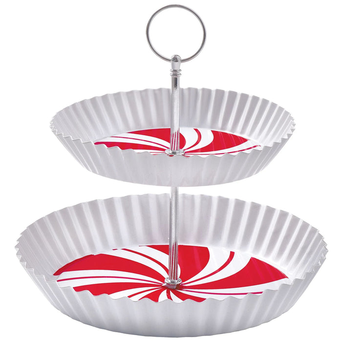 Christmas Cocoa Bar Candy Stripe 2 - Tiered Metal Cupcake Stand, 9.375" x 9" | 1 ct - Zurchers