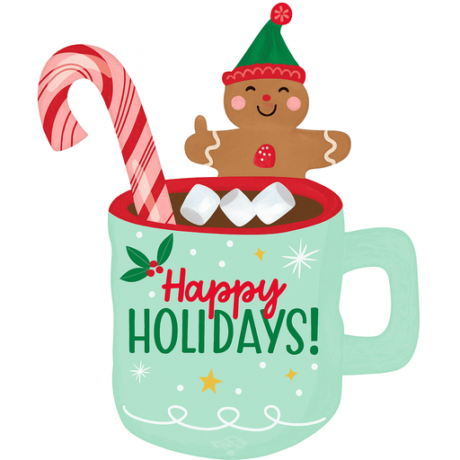 Christmas Happy Holidays Mug Supershape Mylar Balloon 25"x31" | 1ct - Zurchers