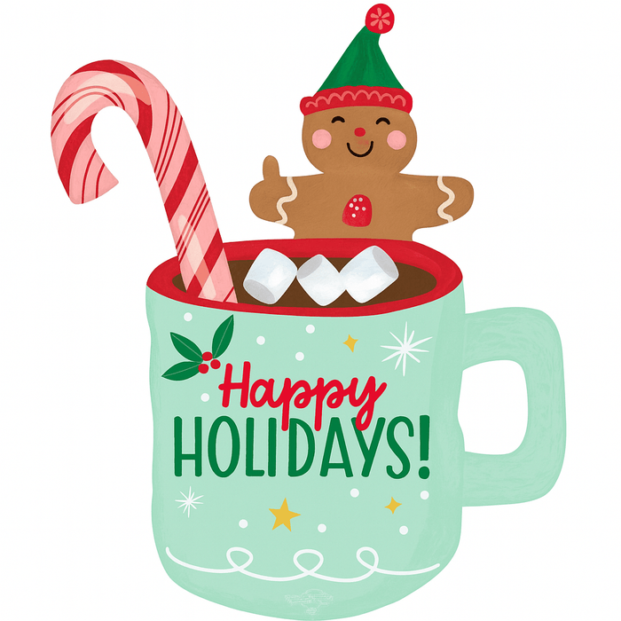 Christmas Happy Holidays Mug Supershape Mylar Balloon 25"x31" | 1ct - Zurchers
