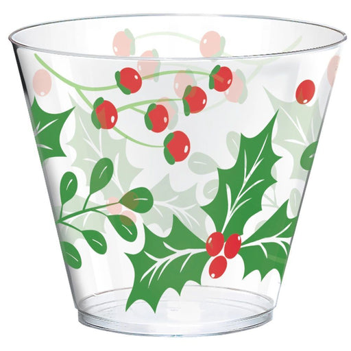 Christmas Holly Clear Plastic Tumblers 9oz | 40ct - Zurchers