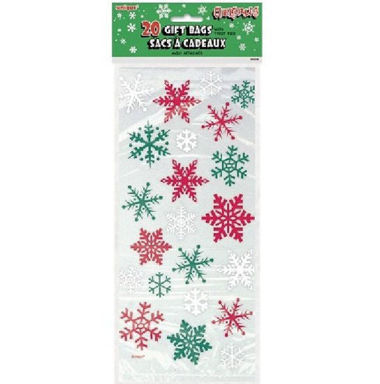 Christmas Red And Green Snowflakes Cello Bags | 20 ct - Zurchers