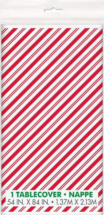 Christmas Red Stripe Plastic Tablecover 54"x84" | 1ct - Zurchers