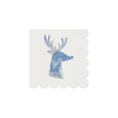 Christmas Silver Sparkle Deer Beverage Napkins | 16ct - Zurchers