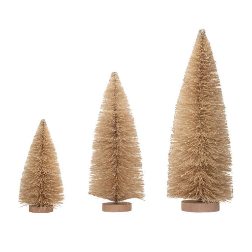 Christmas Sisal Bottle Brush Trees w/ Silver Glitter & Wood Bases | 3 ct - Zurchers