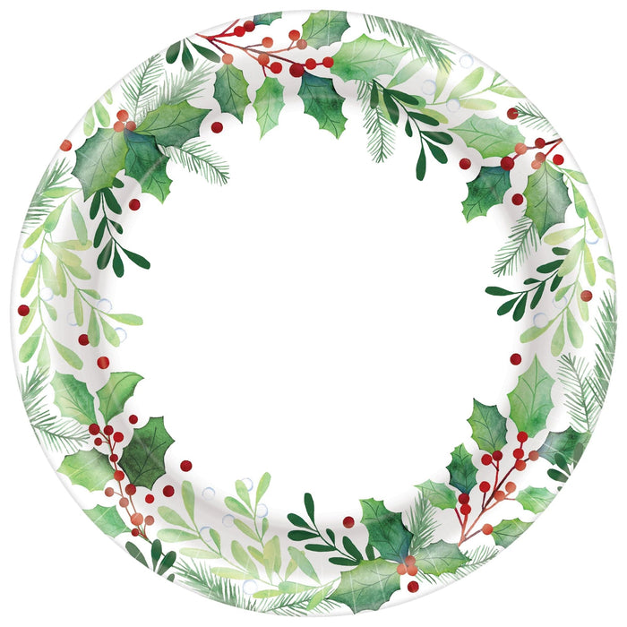 Christmas Traditional Holly Paper Plates 9" | 50ct - Zurchers