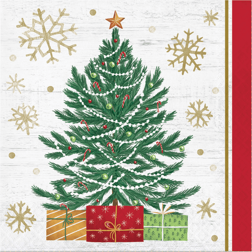 Christmas Tree Napkin with Presents and Gold Snowflakes | 1ct - Zurchers