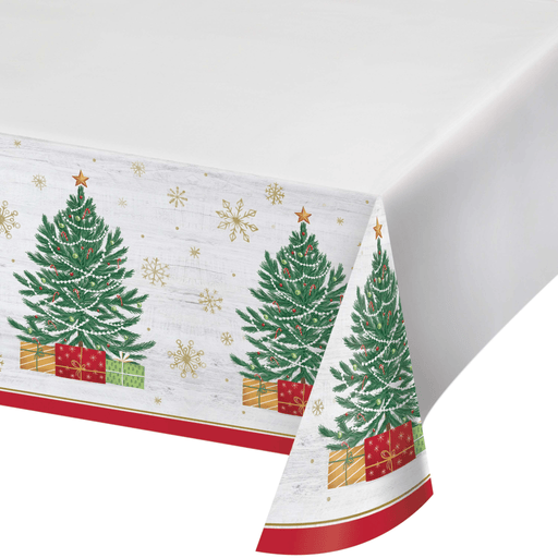 Christmas Tree Plastic Table Cover with Gold Snowflakes | 1ct - Zurchers