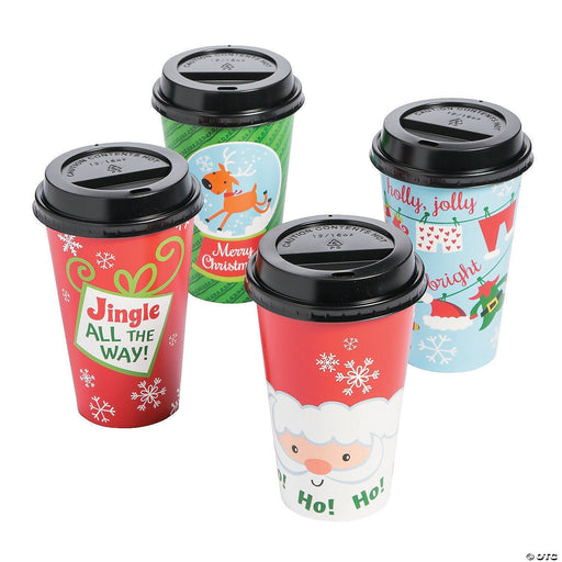Christmas Whimsical Coffee Cups with Lids 16oz. | 12 ct - Zurchers