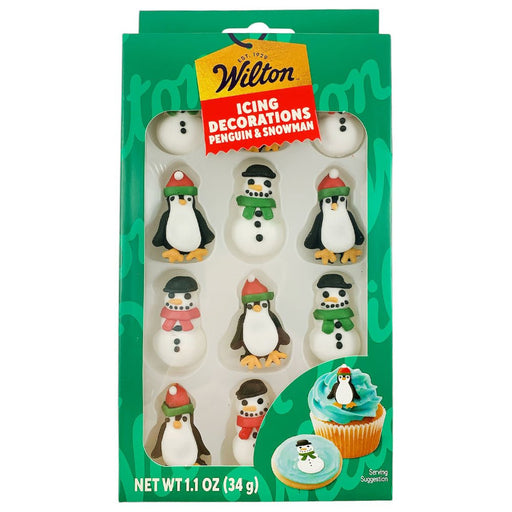 Christmas Wilton Penguin and Snowman Royal Icing Decorations | 12 ct - Zurchers