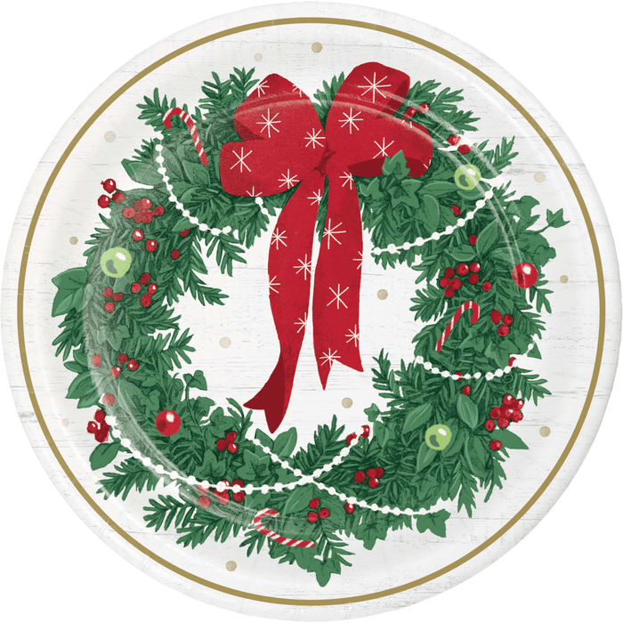 Christmas Wreath Plate with Red Bow & Pearls | 1ct - Zurchers