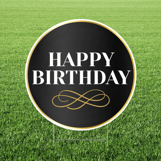 Circle Birthday Black Gold Yard Sign 24x18" | 1ct