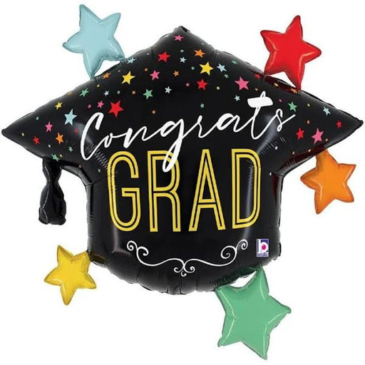 Color Stars Congrats Grad Cap Mylar Balloon 31" | 1ct