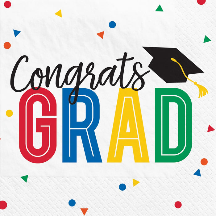Colorful "Congrats Grad" Beverage Napkins | 40ct