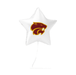 White star-shaped balloon with a logo on a white background