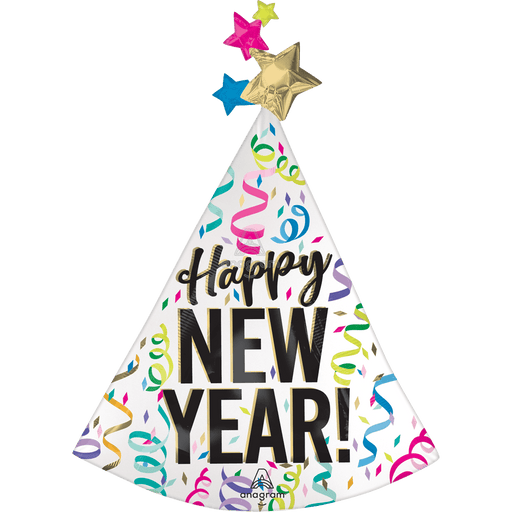 CONFETTI CHEER HAPPY NEW YEAR PARTY HAT SUPERSHAPE MYLAR BALLOON 36" | 1CT - Zurchers