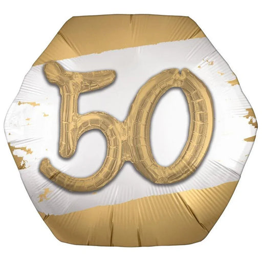 Golden Age Happy 50th Birthday Hexagonal Supershape Balloon, 30" | 1ct - Zurchers