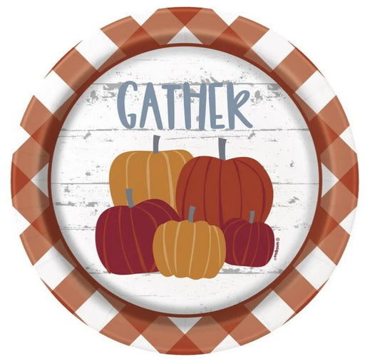 Pumpkin Gingham Paper Plates 7" | 8ct - Zurchers
