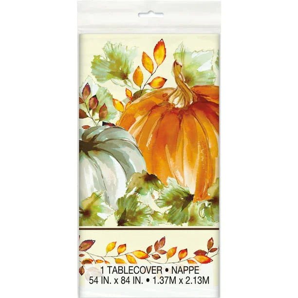 Thanksgiving Watercolor Fall Pumpkin Plastic Tablecover | 1 ct - Zurchers