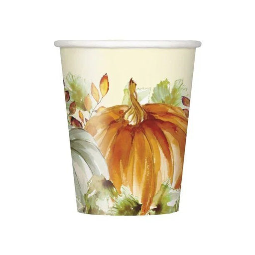 Thanksgiving Watercolor Fall Pumpkin 9oz Paper Cups 8pk| 1 ct - Zurchers