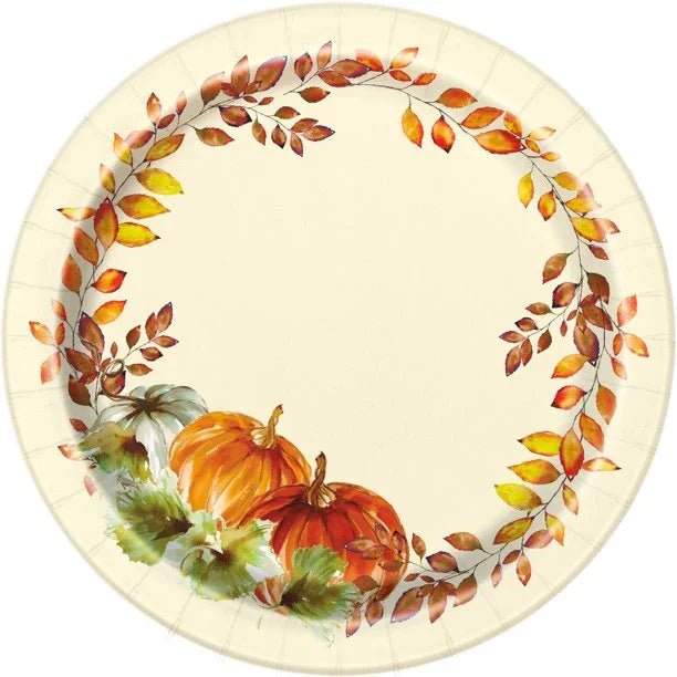 Thanksgiving Watercolor Fall Pumpkin Paper Plates 7" | 8ct - Zurchers