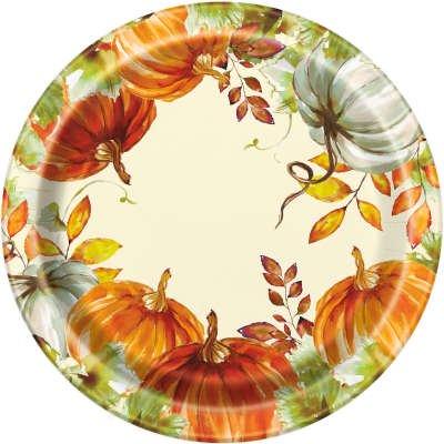 Thanksgiving Watercolor Fall Pumpkin Paper Plates 9" | 8 ct - Zurchers