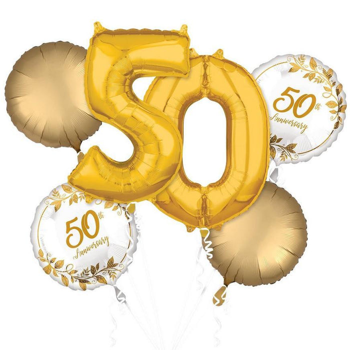 Gold 50th Anniversary Foil Balloon Bouquet | 5 pcs - Zurchers