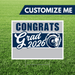 Graduation-themed customizable yard sign with 'Congrats Grad 2026' text on a grass background.