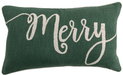 Cotton Slub Lumbar Pillow with Embroidered "Merry", Green & Natural | 1ct - Zurchers