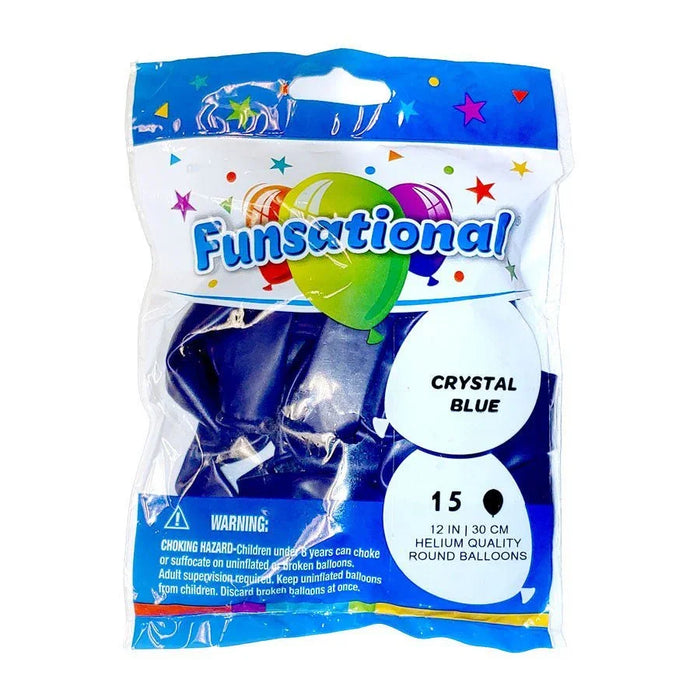 12" Funsational Latex Balloon Pack, Crystal Blue | 15 ct - Zurchers