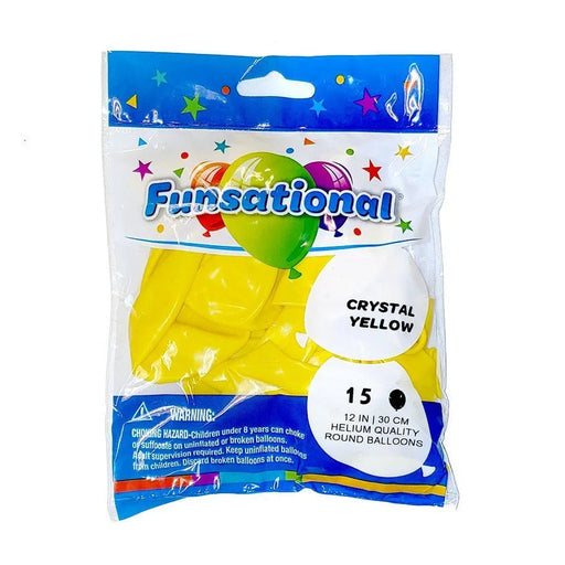 12" Funsational Latex Balloon Pack, Crystal Yellow | 15 ct - Zurchers