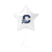 White star-shaped balloon with a logo on a white background