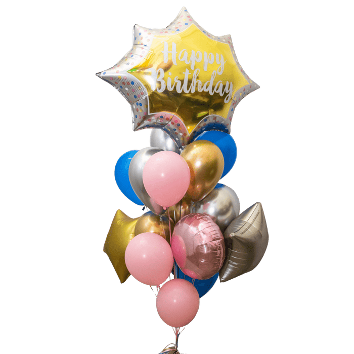 Happy Birthday Satin Gold Burst Deluxe Bouquet | 17 pcs - Zurchers