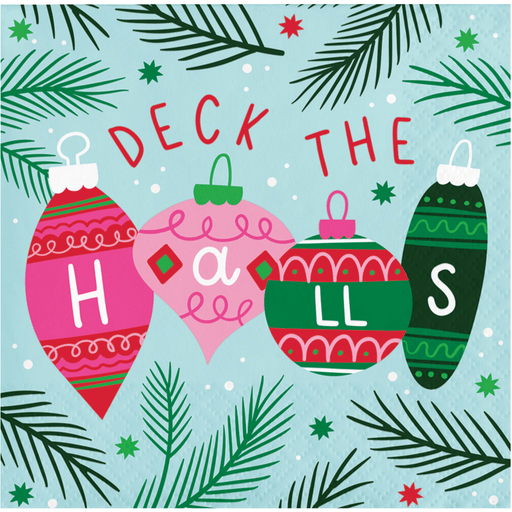 “Deck the Halls” Ornament Napkin with Pine Accents | 1ct - Zurchers